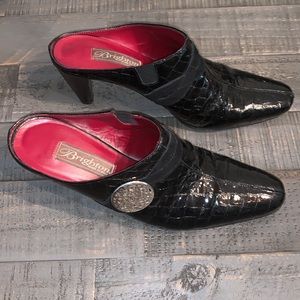 Brighton Black Leather Heeled Romeo Mules Size 7M